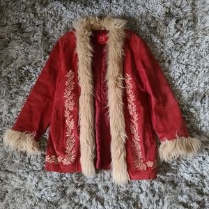 Boho Embroidered Leather Coat